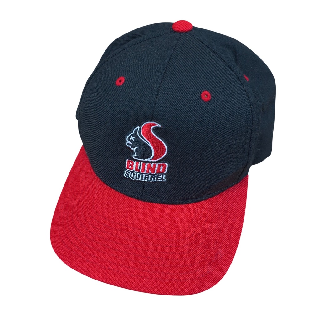 Blind Squirrel Yupoong Snapback Hat Black Red Flat‎ Brim Adjustable Cap Mens